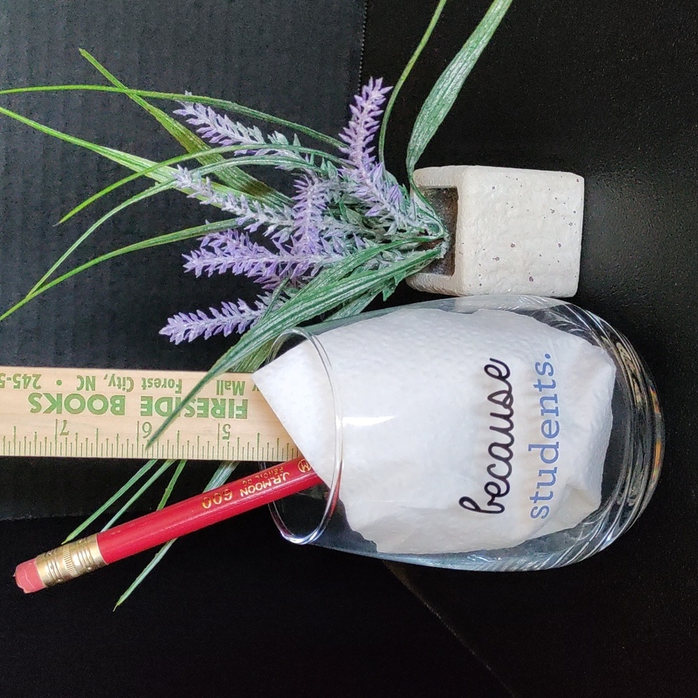 Stemless wine glass for teacher
